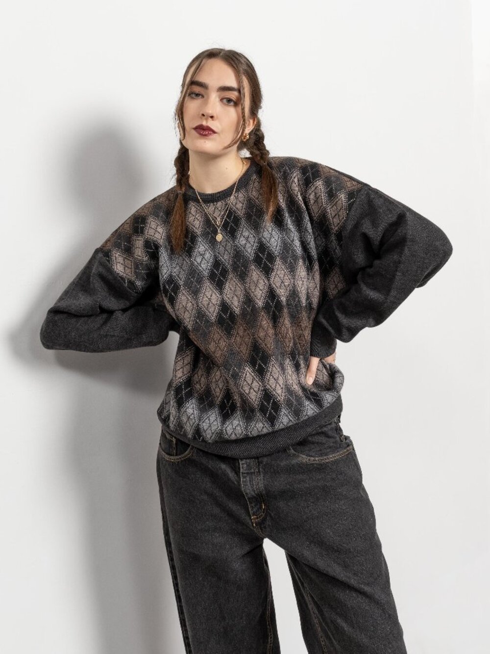 WOOL Argyle KNIT Sweater Jumper Vintage Menswear Oversize / Extra Large